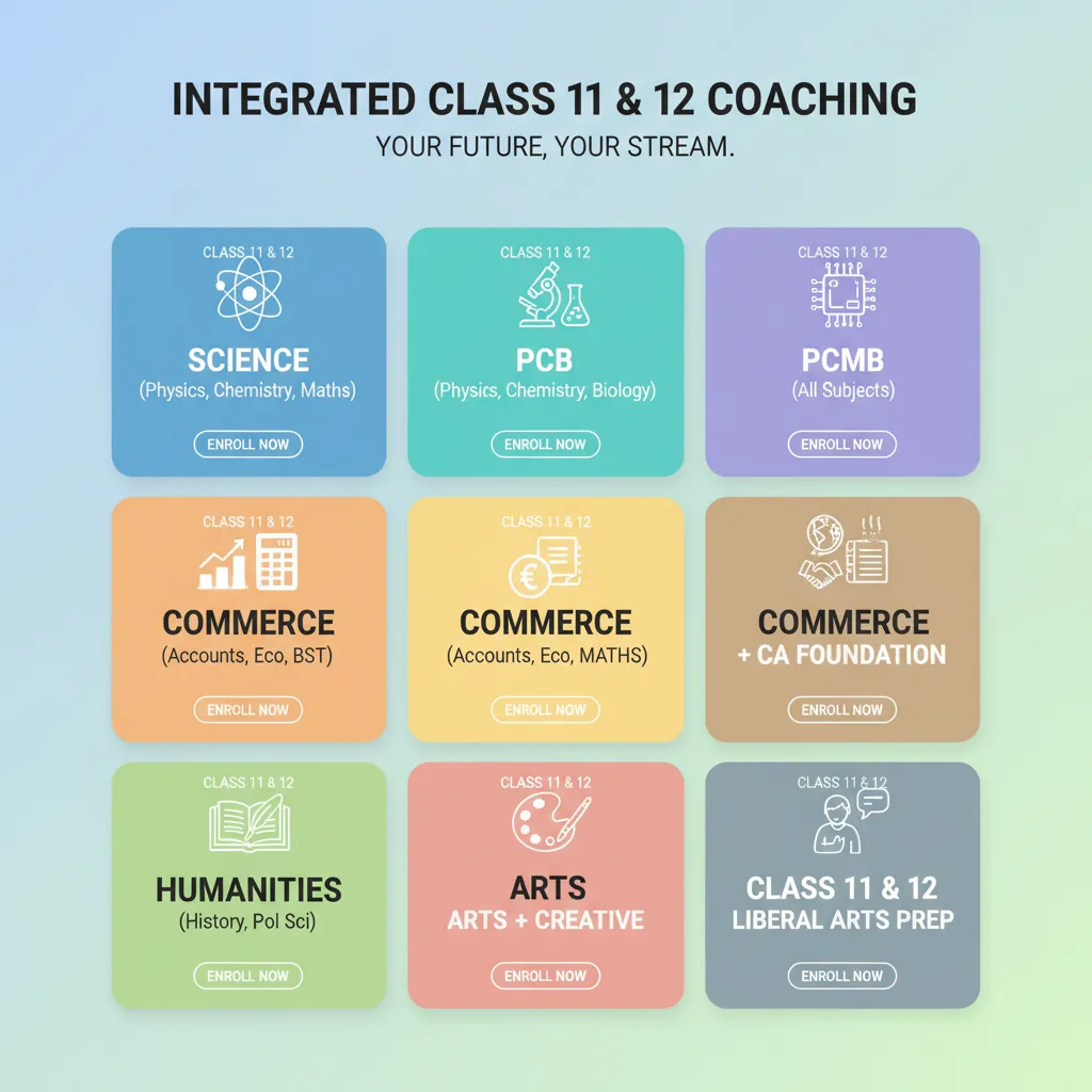 Class 11 & 12 Integrated Courses Image | PCM PCB Arts Commerce Coaching Card